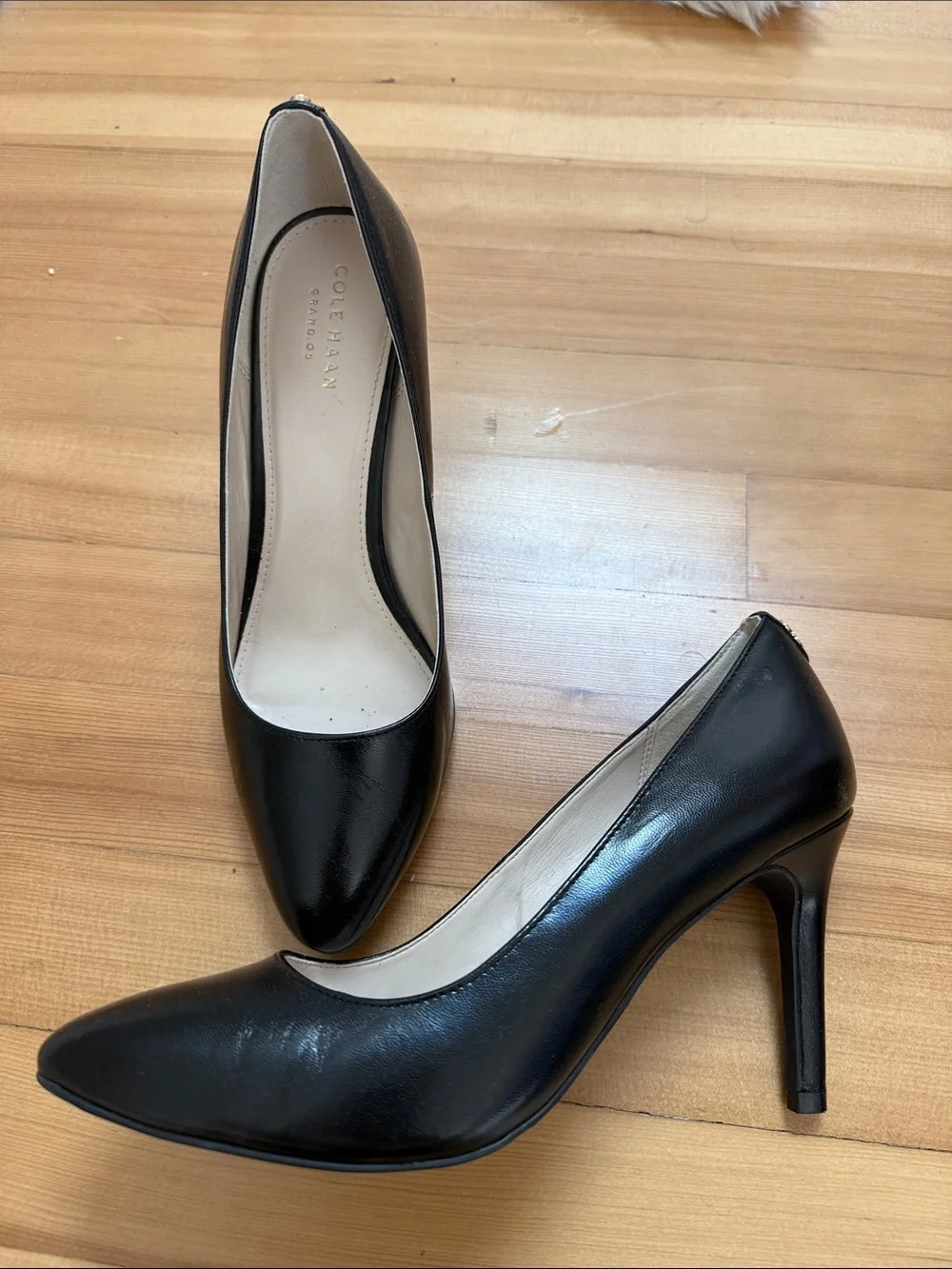 Cole Haan Black Leather Pointed-Toe Heels
